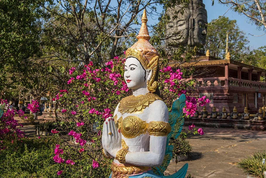 cambodia, kampong cham, monastery, buddhist, religion, figure HD wallpaper