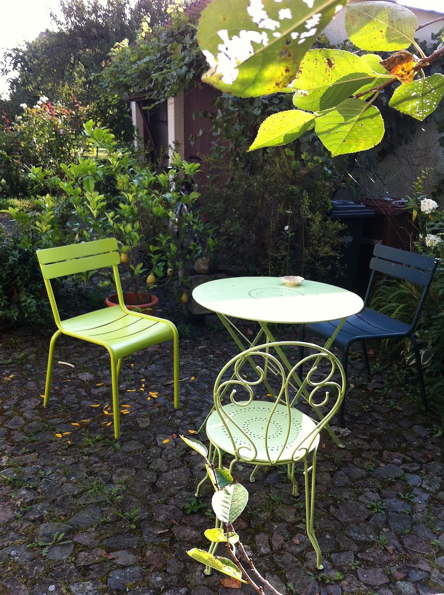 garden, chairs, table, break, plant, nature, seat, front or back yard HD wallpaper