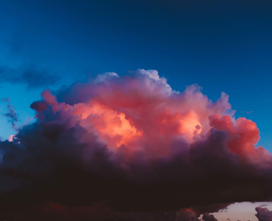 pink sky, white and pink clouds, blue, red, cloudscape, cloud - sky HD wallpaper
