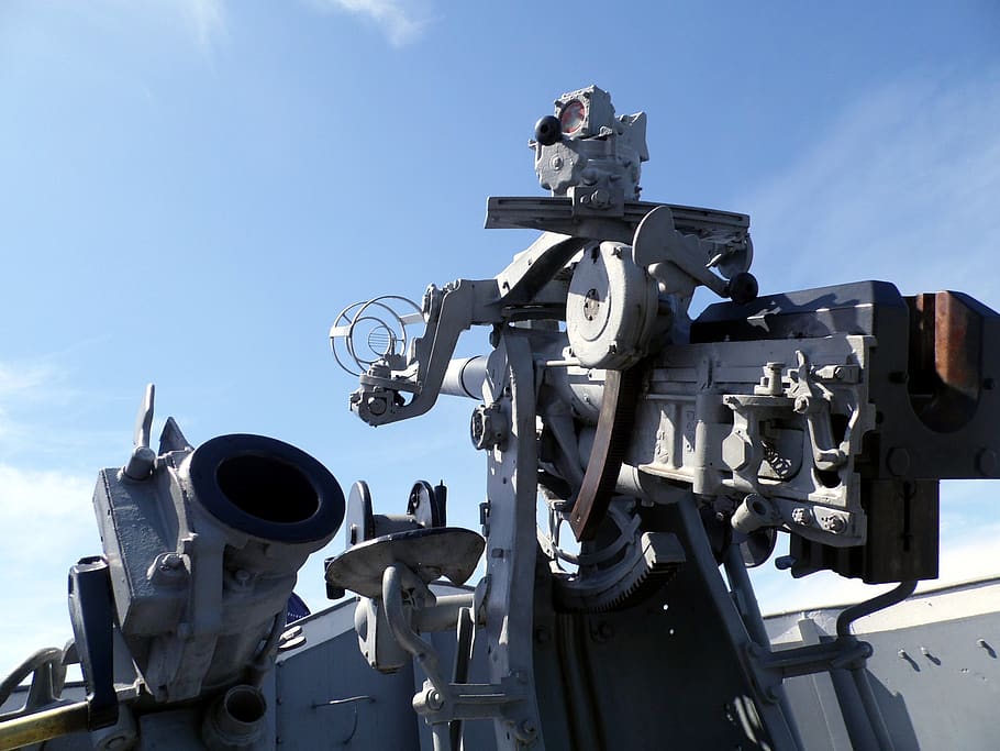 weapons, navy, museum, sky, low angle view, day, metal, nature HD wallpaper