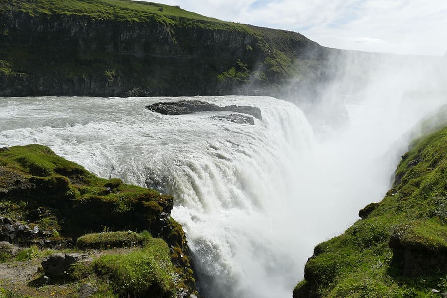 body of water, iceland, gullfoss, waterfall, landscape, river HD wallpaper