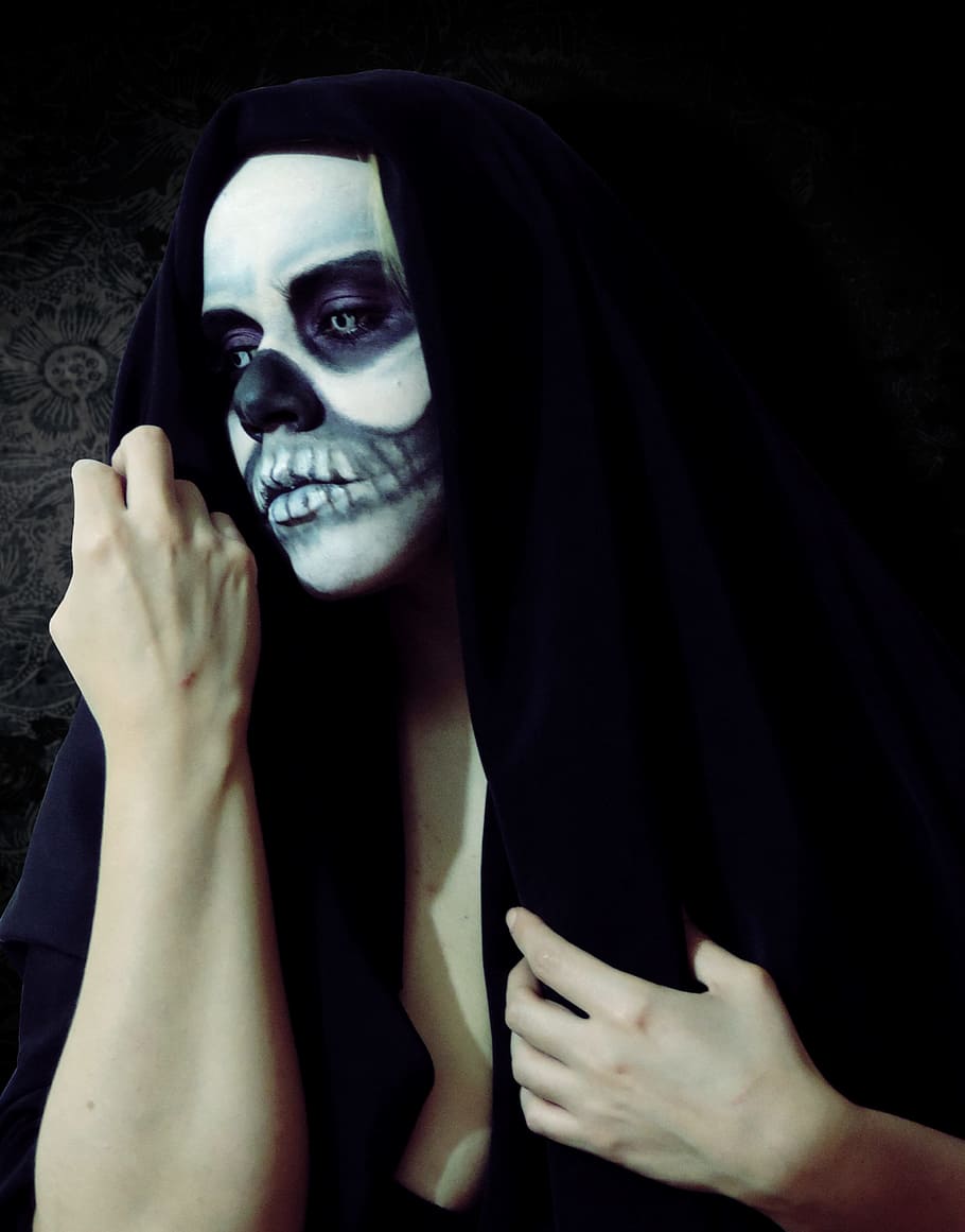 death, skull, skeleton, halloween, catrina, fantasy makeup, HD wallpaper