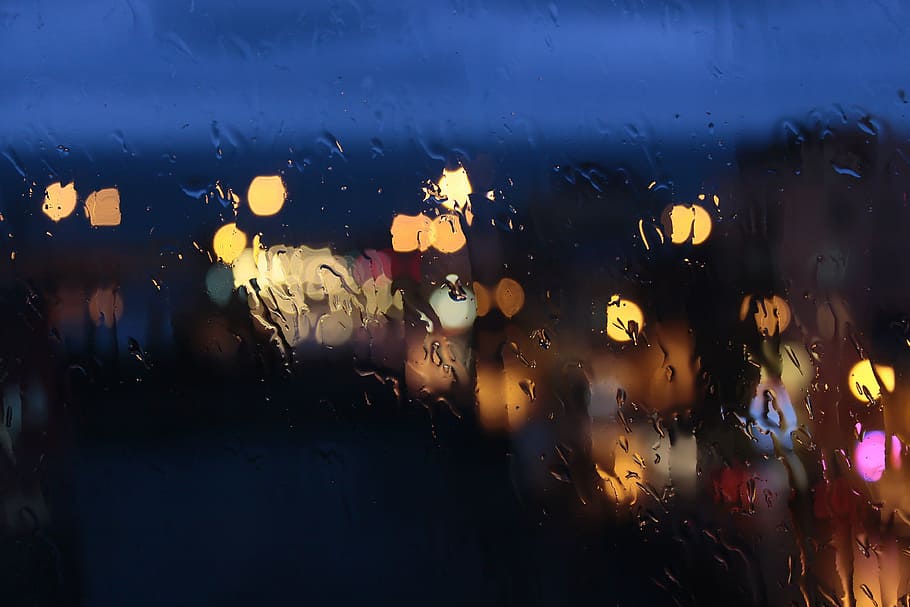 bokeh photography, rain, glass, night, dark, window, glass - material HD wallpaper