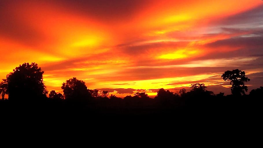 sunsets, evening, west, dark, sky, silhouette, beauty in nature HD wallpaper