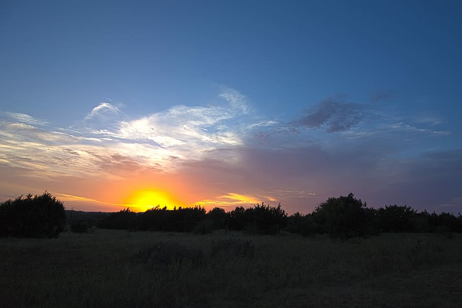 Sunset, Landscape, Countryside, scenic, outdoor, silhouette HD wallpaper