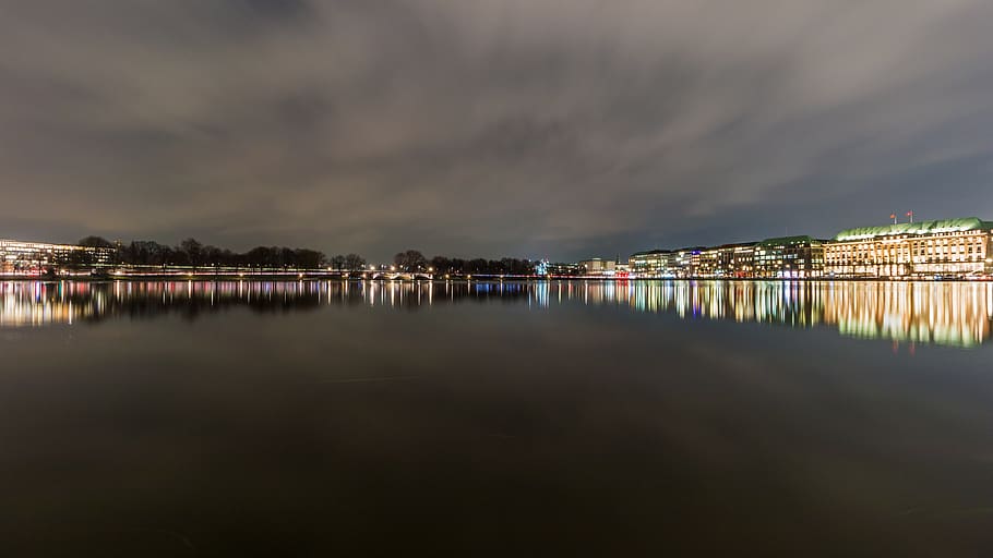 waters, river, reflection, dawn, alster, hamburg, mirroring HD wallpaper