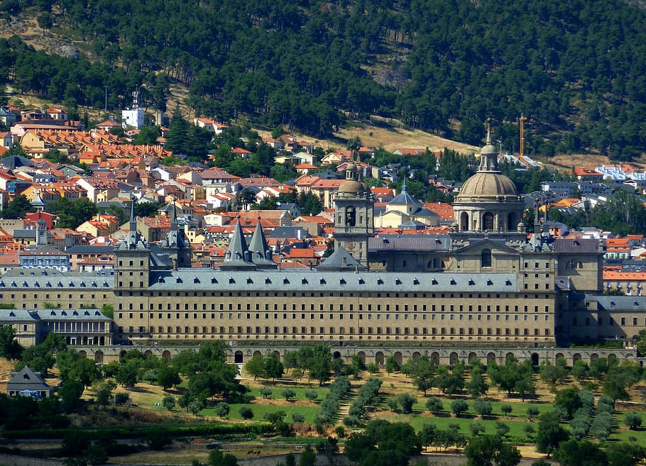 panorama, escorial, spain, monastery, palace, royal, king philip 2nd, HD wallpaper