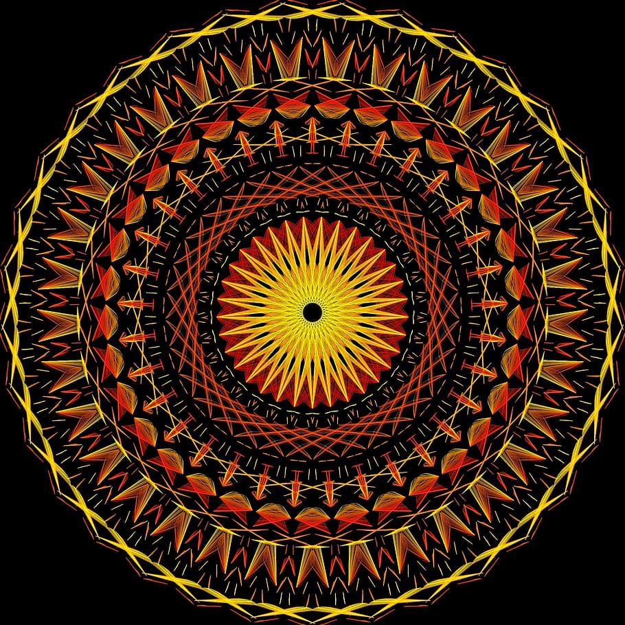 mandala illustration, psychedelic, neon, artebyspacemandala, pattern