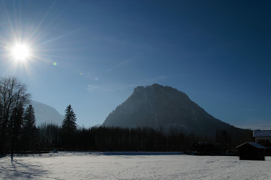Sun, Alpine, Mountains, Nature, landscape, winter, snow, lens flare HD wallpaper