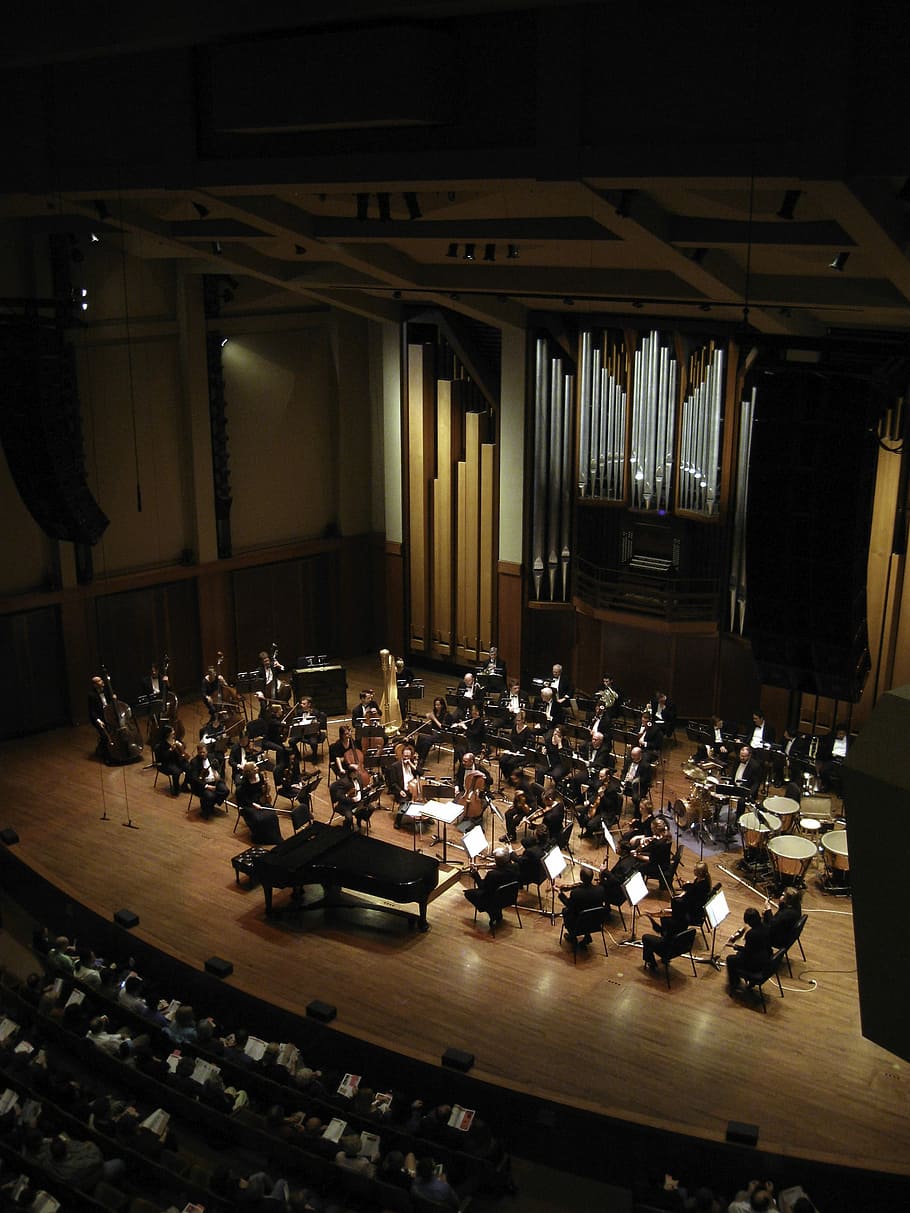 Seattle Symphony Orchestra in Benaroya Hall in Washington, photos