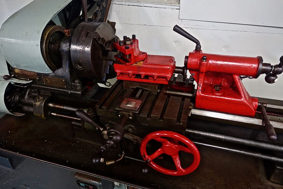 red and black lathe machine, Engine, Metal, Power, Motor, engineering HD wallpaper