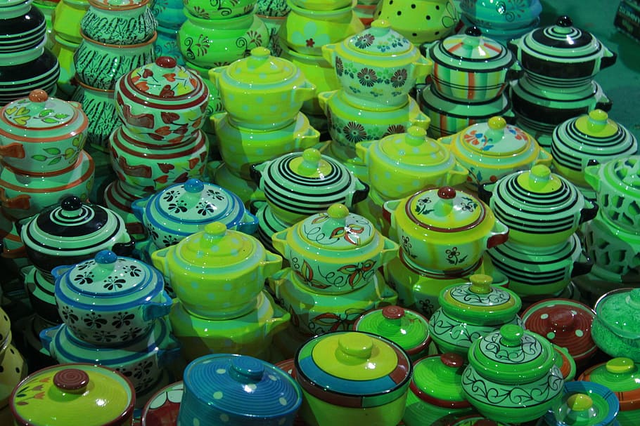 ceramic, colorful, array, earthenware, design, shop, sale, display HD wallpaper