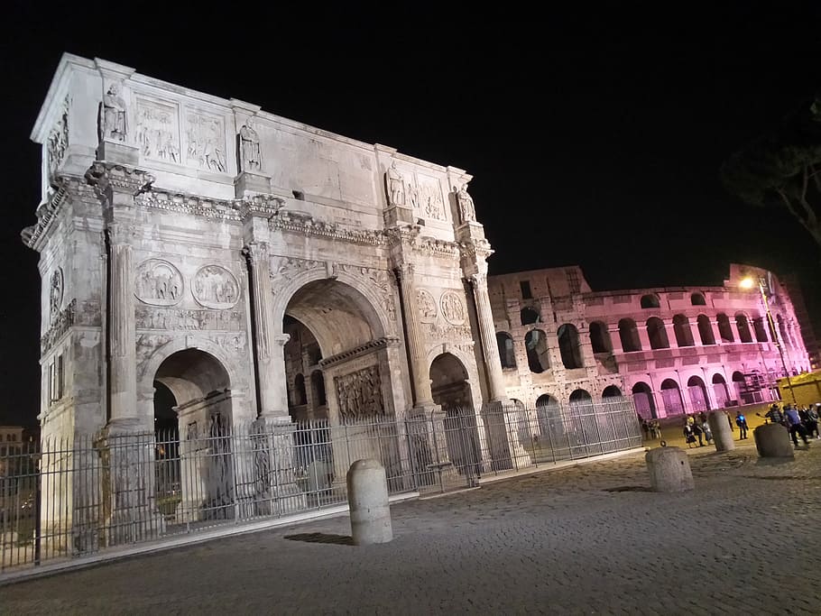 rome, portal, gate, night, the pantheon, historical, input HD wallpaper