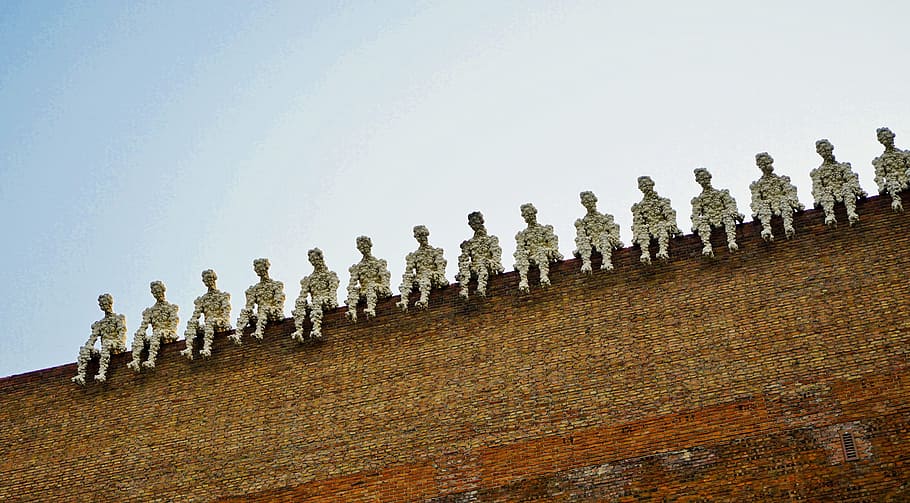 character, wall, sitting, party, in a row, sky, nature, order HD wallpaper