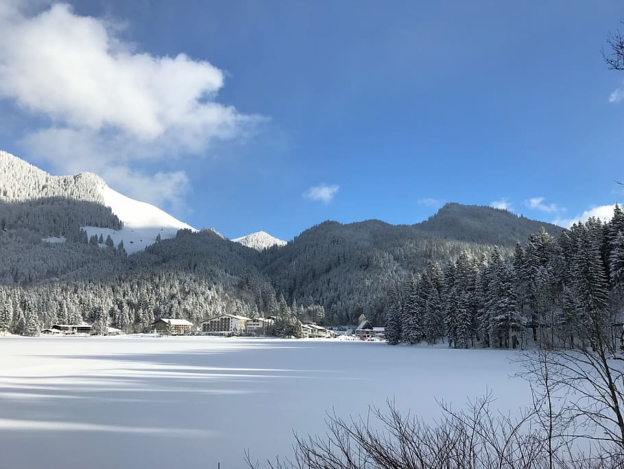 bavaria, lake, ice, snow, mountain, nature, winter, landscape HD wallpaper