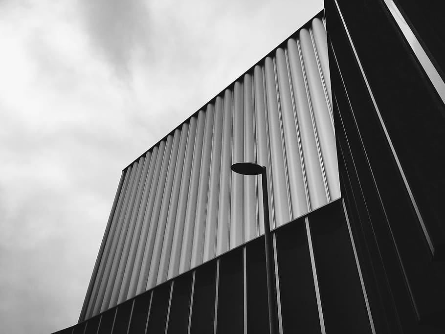 Contemporary, white and black building, siding, design, lamp post HD wallpaper