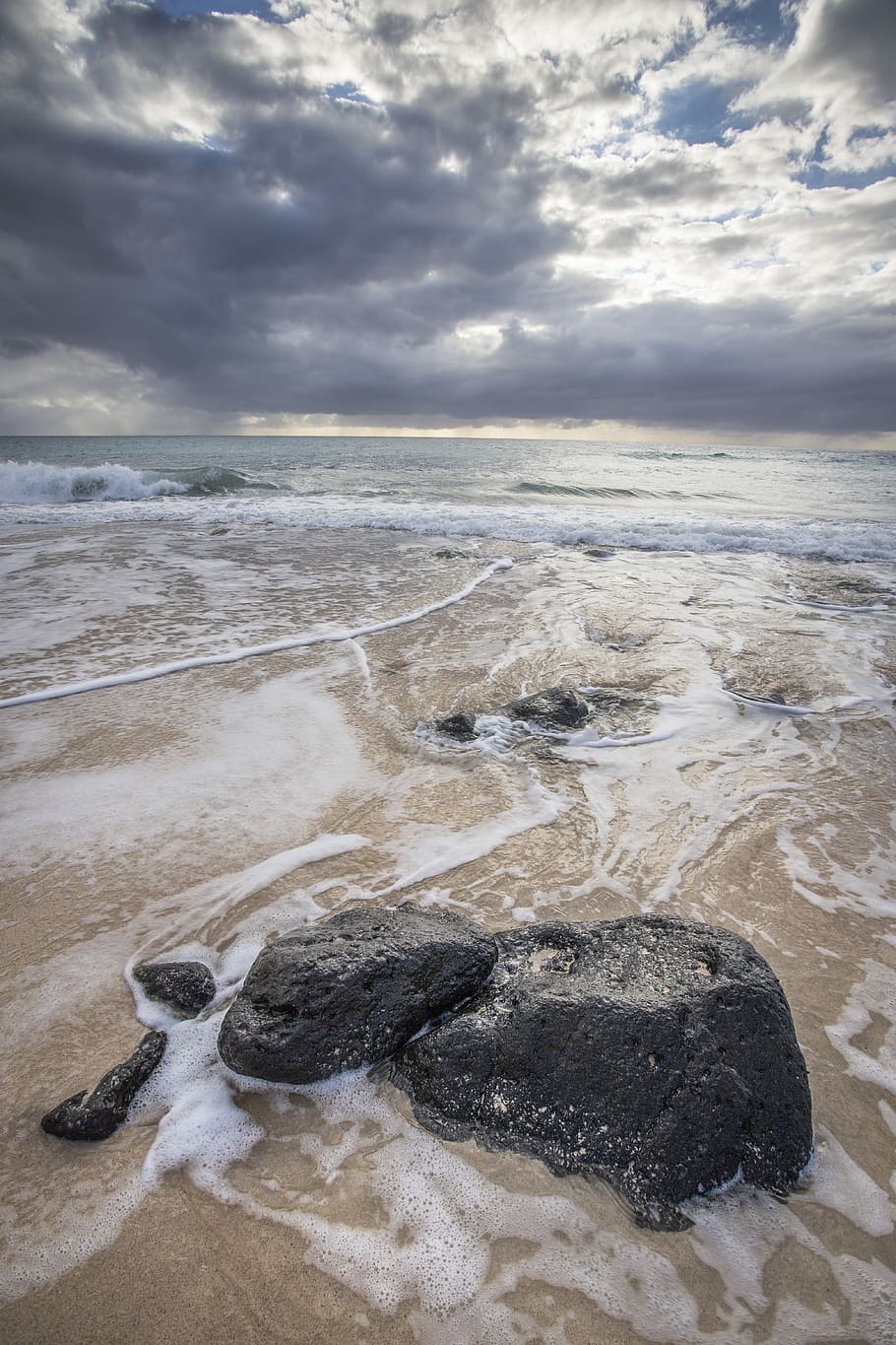 beach, sea, stone, cloud - sky, water, land, scenics - nature HD wallpaper