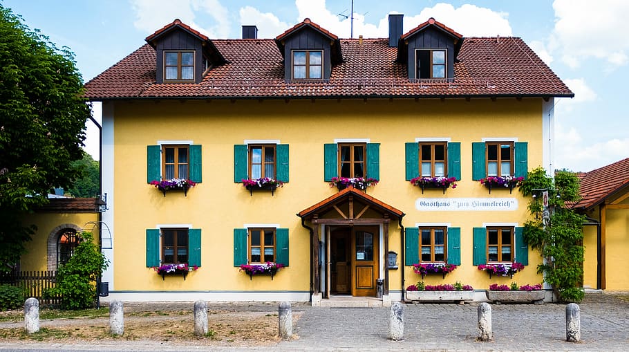 home, inn, tavern, bavaria, yellow, shutters, restaurant, gastronomy, HD wallpaper