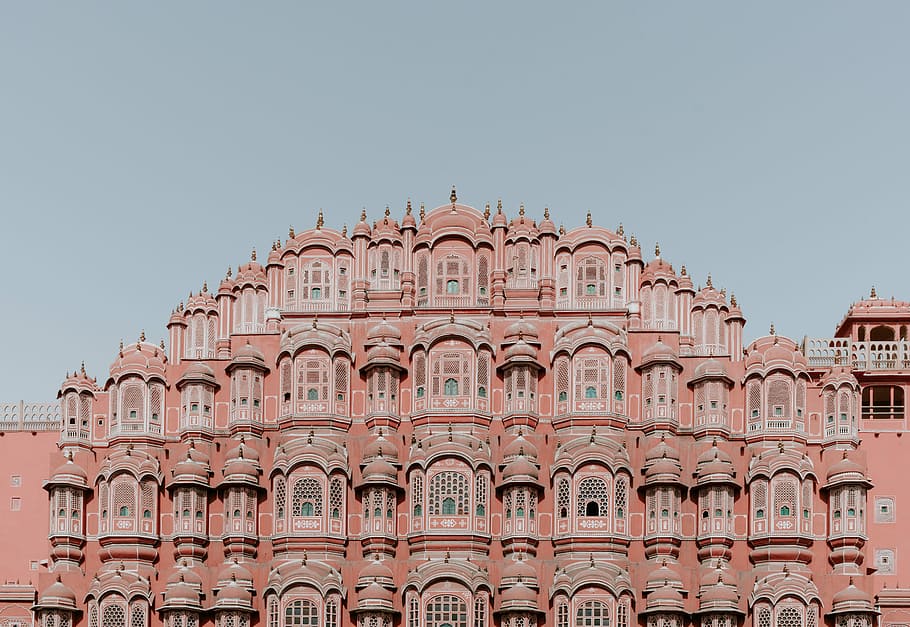 Hawa Mahal, India, building, architecture, facade, sky, pink, HD wallpaper
