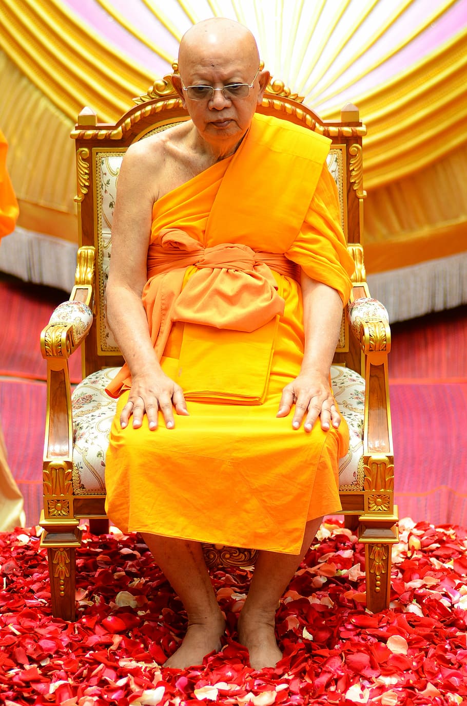 supreme patriarch, buddhists, priests, monk, orange, robes, HD wallpaper