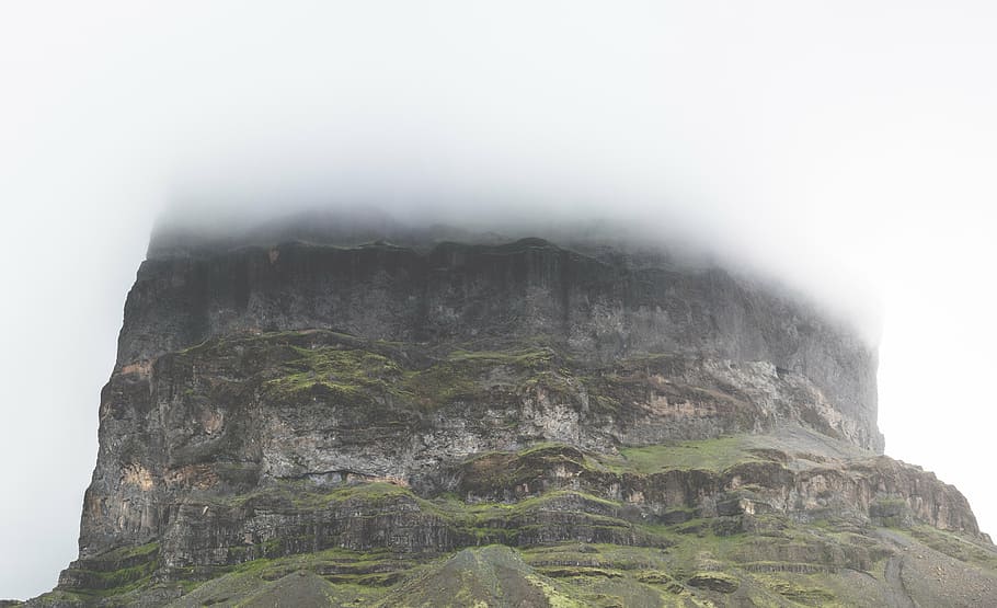 fog, mist, mountain, nature, cliff, rock - Object, solid, rock formation HD wallpaper