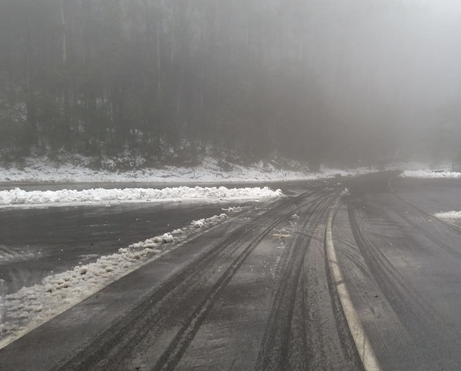 snow, fog, winter, cold, mist, foggy, frozen, transportation HD wallpaper