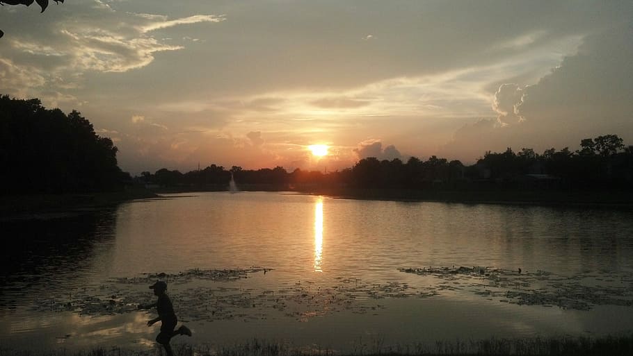 sunset, water, dawn, nature, panoramic, dusk, reflection, lake HD wallpaper