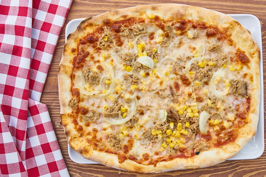 pizza, dough, sauce, fork, knife, service, mustard, healthy eating HD wallpaper
