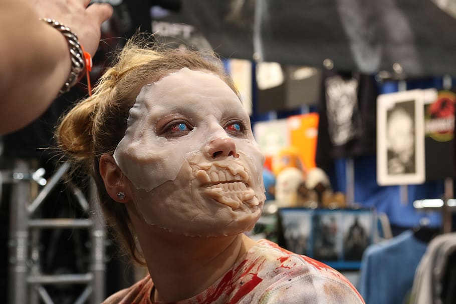 zombie, make up, face, special fx, horor, headshot, portrait HD wallpaper