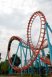 photo of red and blue roller coaster during daytime, Ride, Fun HD wallpaper