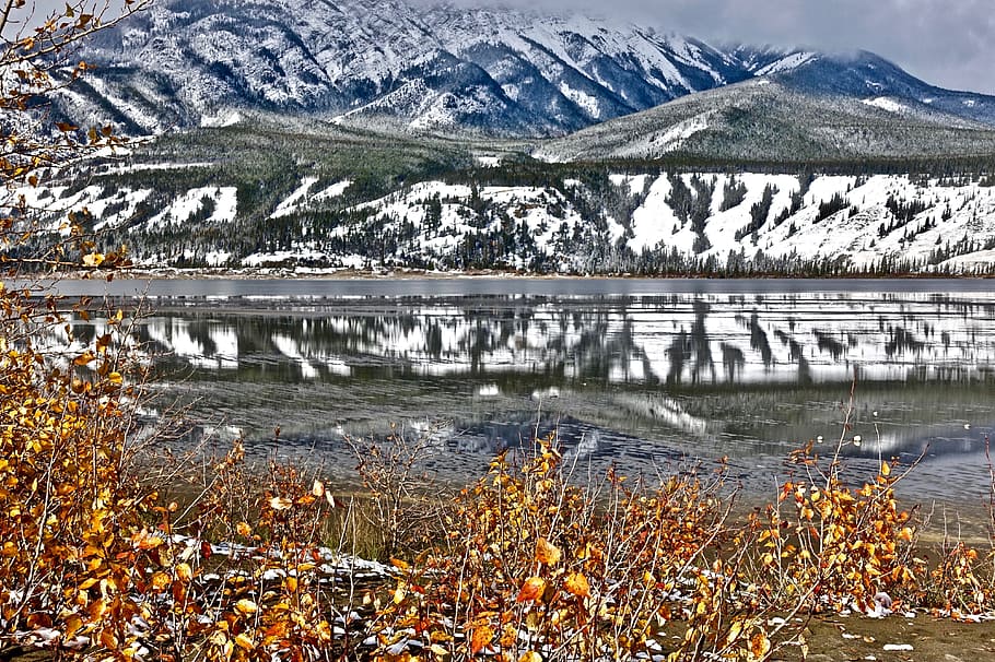 Lake, Wilderness, Reflection, Mountains, snow, nature, scenery HD wallpaper