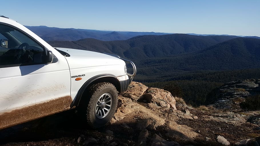 van, ute, cliff, muddy, mode of transportation, motor vehicle HD wallpaper