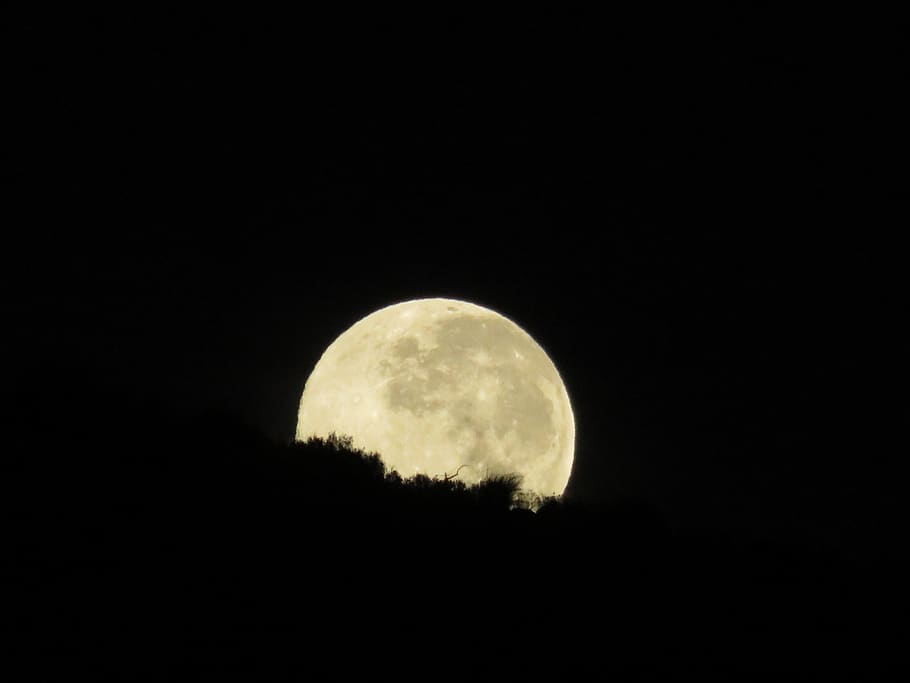 moon, night, moonlight, mountain, sky, space, astronomy, full moon HD wallpaper