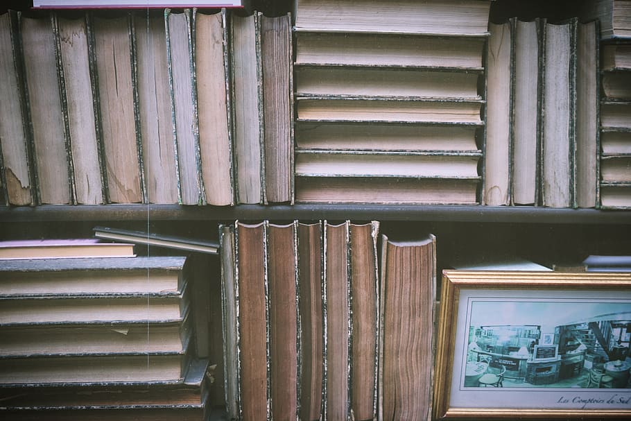 gray wooden bookshelf with books, rack, library, school, education HD wallpaper