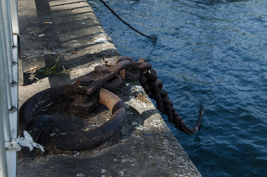 chain, rhine, bank, ring, iron, stainless, rusty, water, nature HD wallpaper