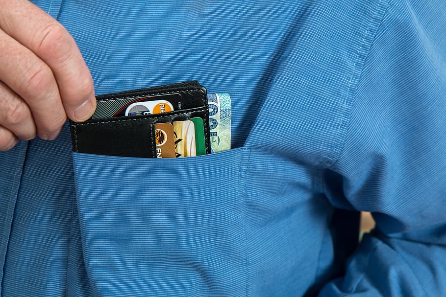 person holding black card holder, wallet, credit card, cash, investment, HD wallpaper