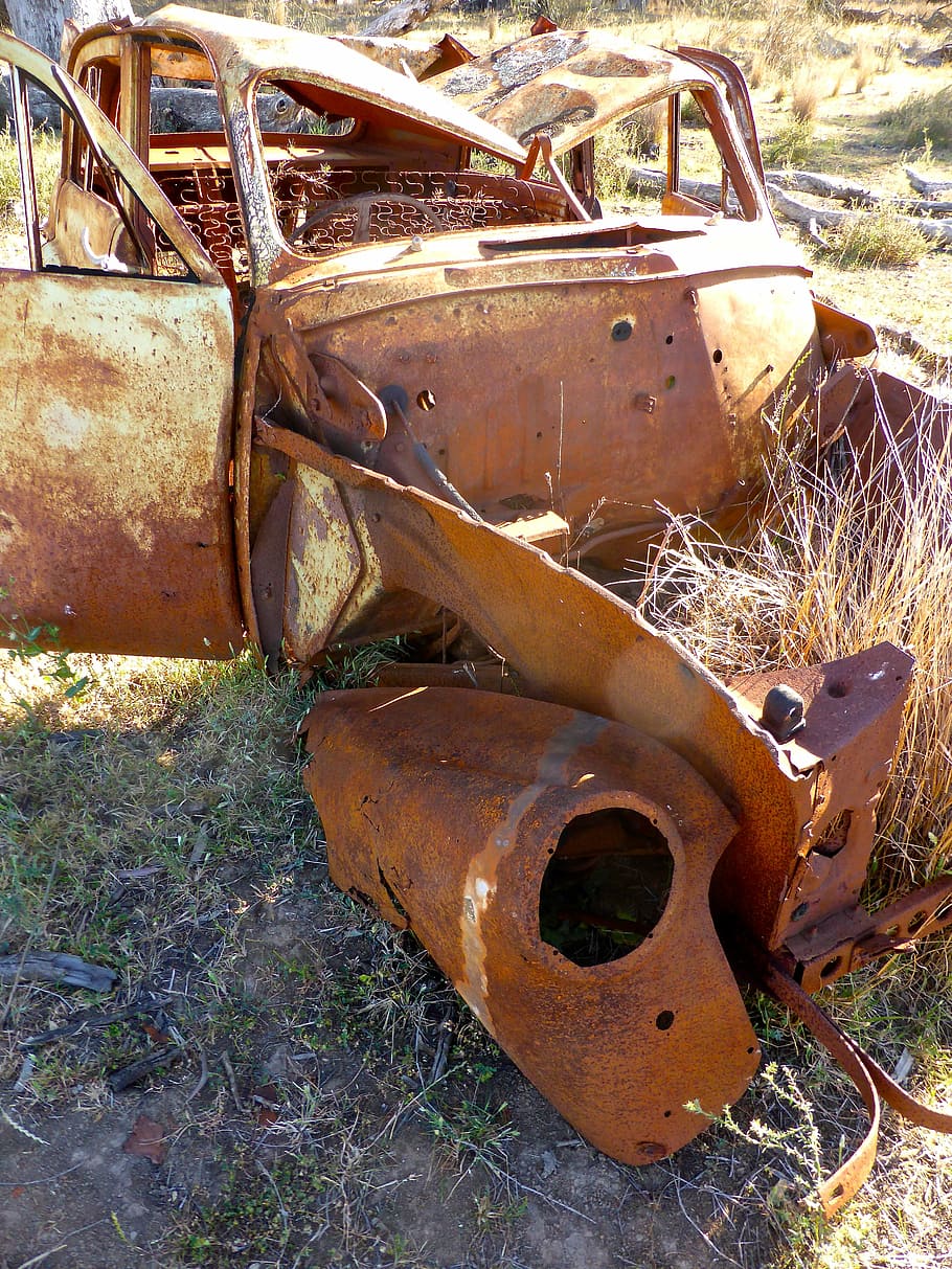 wreck, rusty, vehicle, weathered, abandoned, broken, car, smashed HD wallpaper