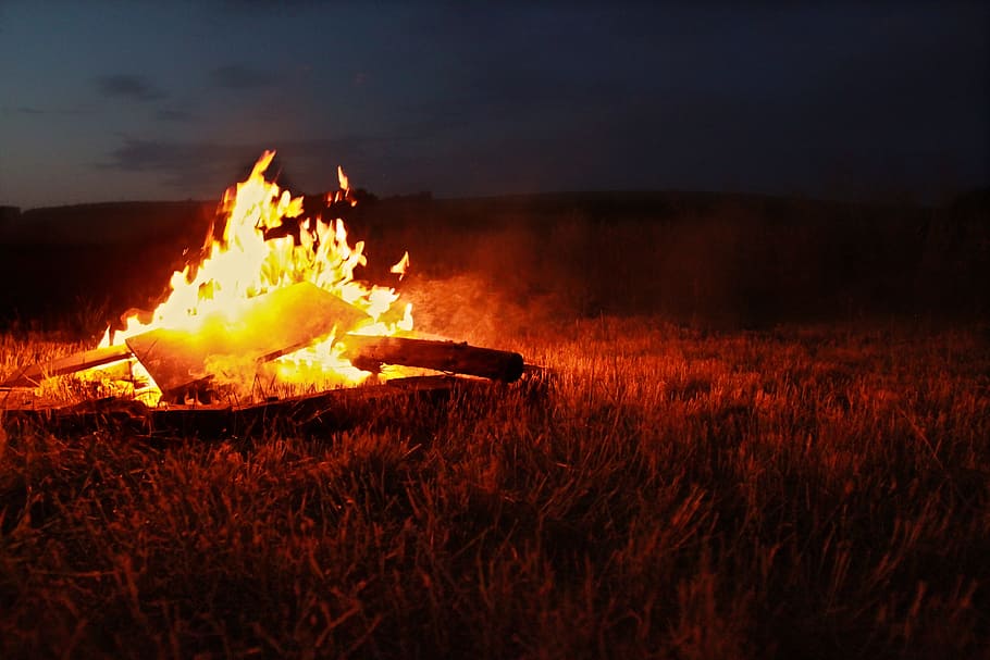 Fire, Bonfire, Flame, Hot, Burn, campfire, warm, night, wood, HD wallpaper