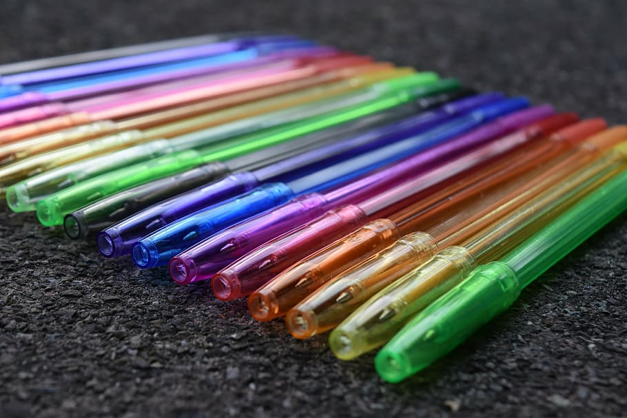 pen, writing implement, leave, office, colorful, office accessories HD wallpaper