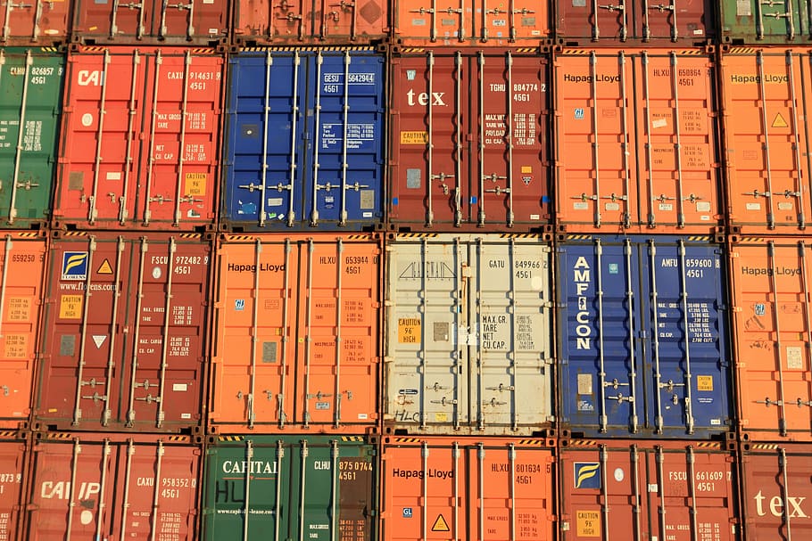 assorted-color metal container lot, belgium, antwerp, shipping HD wallpaper
