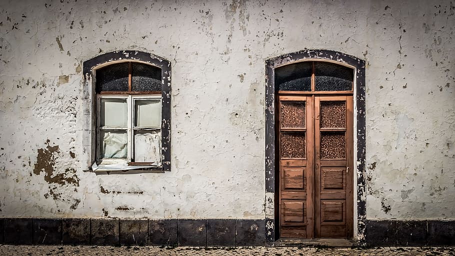 brown wooden door, facade, house, spain, building, old, urban HD wallpaper