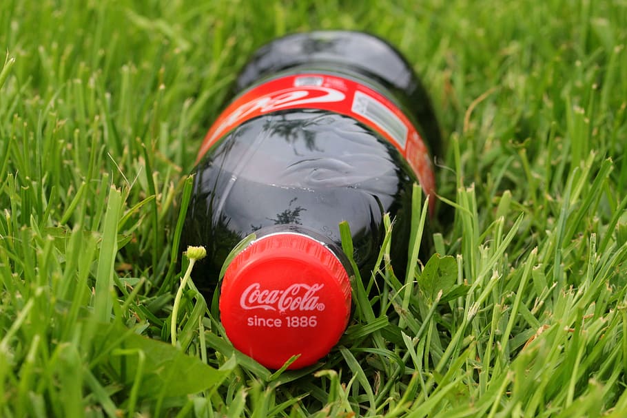 Coca-Cola bottle on green grass, Coca Cola, Lock, Trademarks HD wallpaper