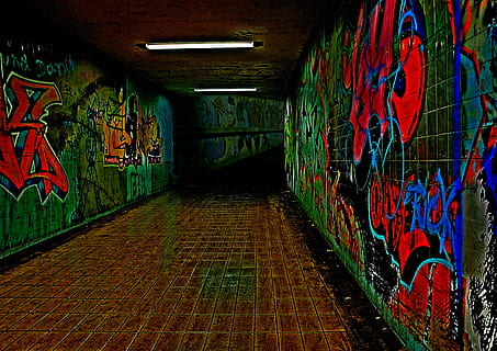 photography of multicolored graffiti wall art, night, underpass HD wallpaper