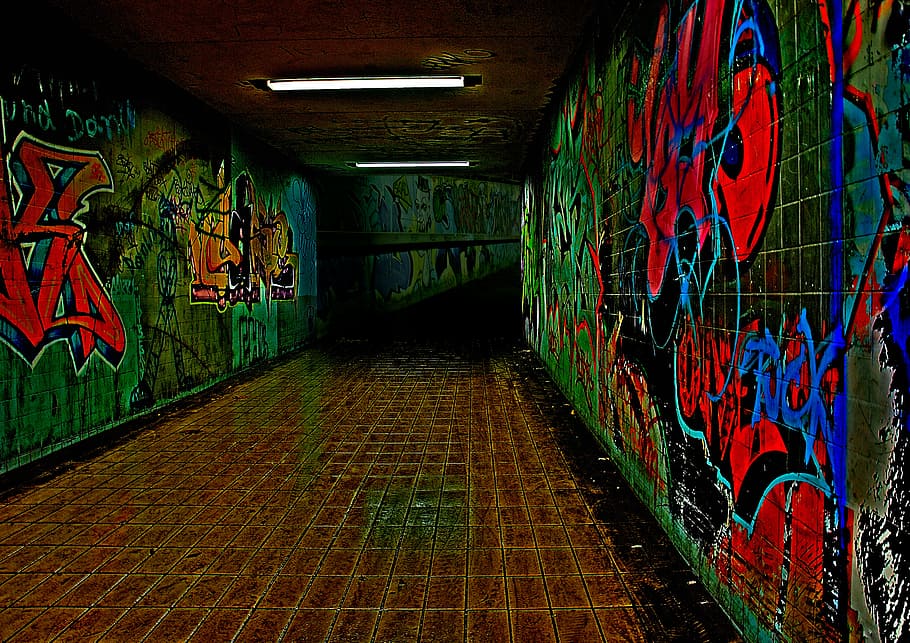 photography of multicolored graffiti wall art, night, underpass, HD wallpaper