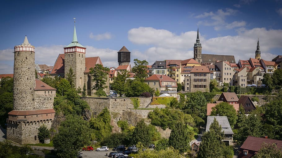 bautzen, city, panorama, old town, sky, wall, masonry, homes, HD wallpaper