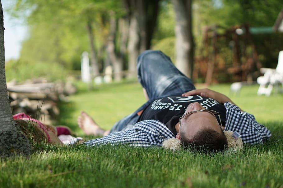 nap, rest, outside, relax, enjoy, lying down, plant, grass HD wallpaper