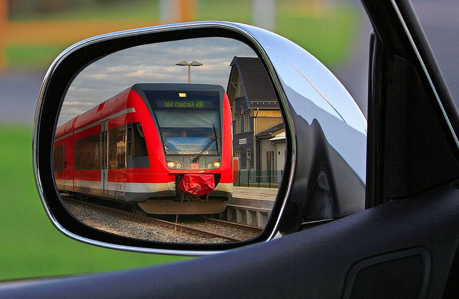 mirror, mirror image, mirrored, train, railway station, auto HD wallpaper