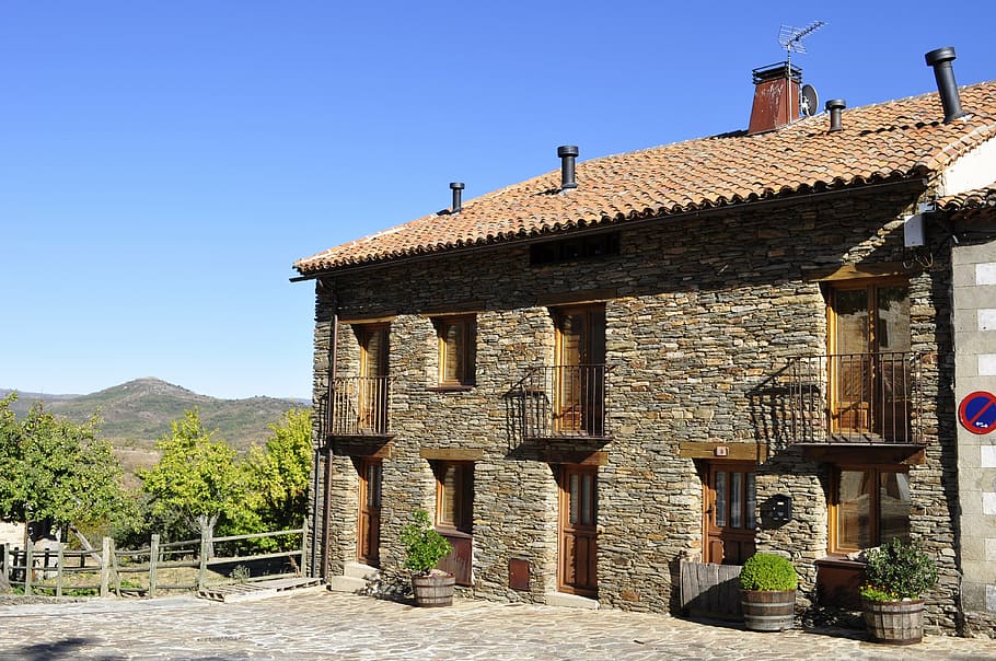 house, stone, rustic, stone wall, architecture, people, mountain HD wallpaper