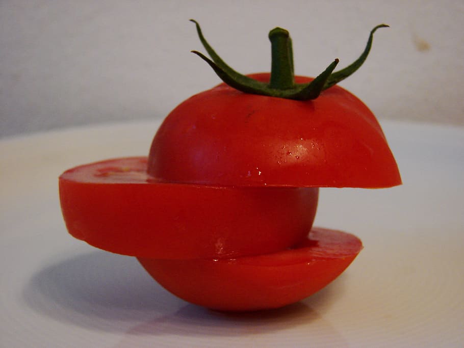 tomato, eat, section, red, vegetable, close-up, indoors, still life HD wallpaper