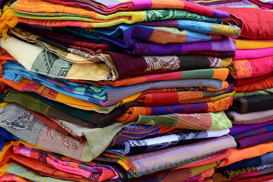 folded assorted-color textile lot, towels, fabric, woven, colorful, HD wallpaper